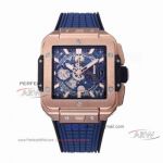 AAA replica BBF factory Hublot Big Bang square hollow rose gold case rubber strap watch 